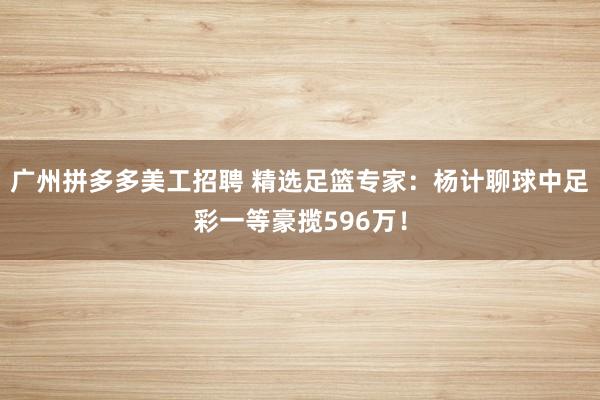 广州拼多多美工招聘 精选足篮专家：杨计聊球中足彩一等豪揽596万！